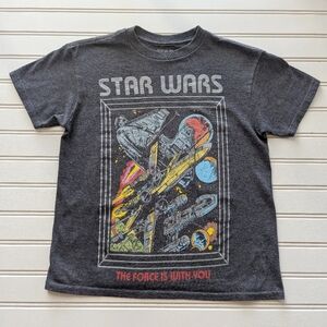 Star Wars Kids Dark Gray Graphic Tee with Multicolor Spaceship Art